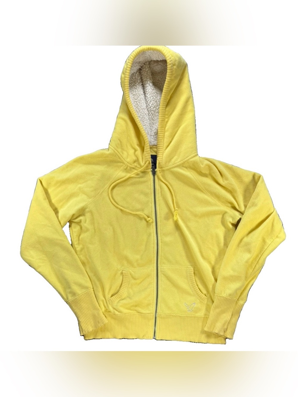 Vintage Y2K American Eagle Sherpa Lined Zip Up Hoodie Women's XL Yellow TVD